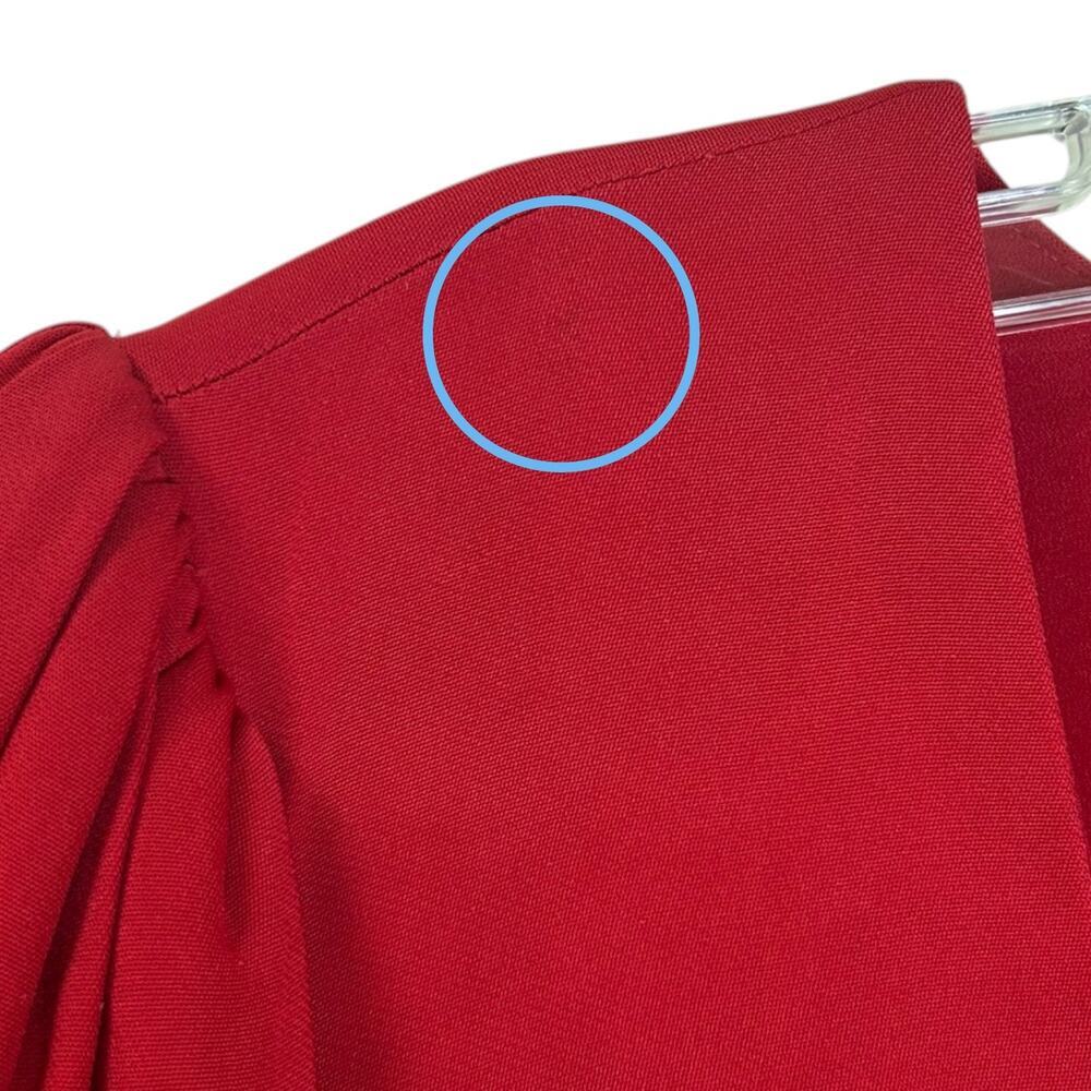 SELF-PORTRAIT, Crepe Midi Dress Puff Sleeve Side-Split Stretch Red SZ 0 US, 4 UK - Picture 14 of 14